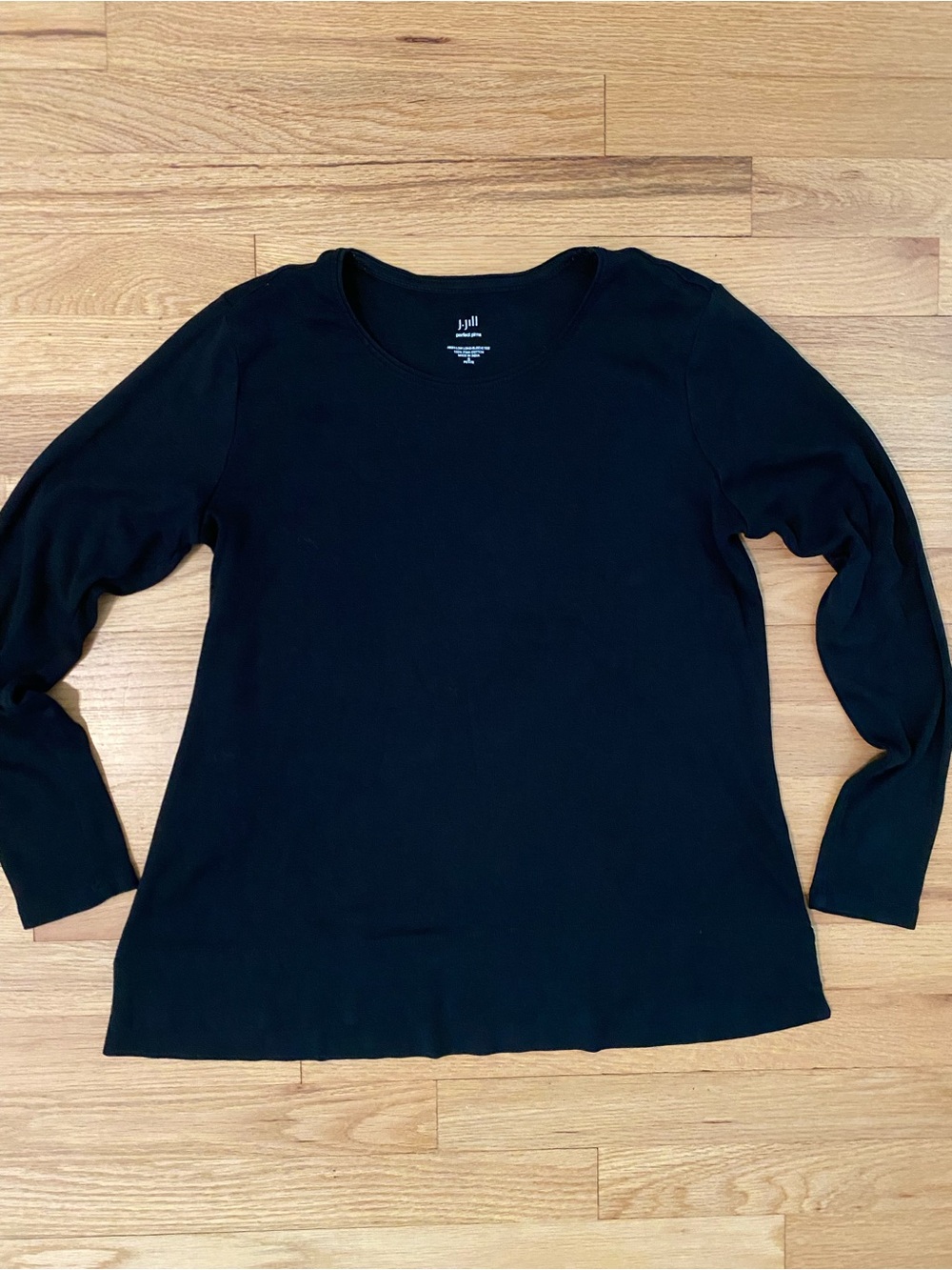 J. Jill Perfect Pima Cotton Long Sleeve Tunic Tee Black Small Petite